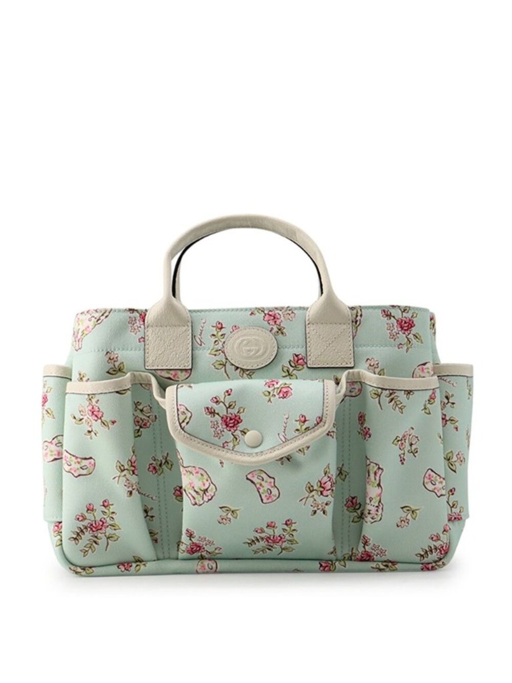 Gucci Tote Children's Canvas Leather Interlocking G Flower Dog Handbag White